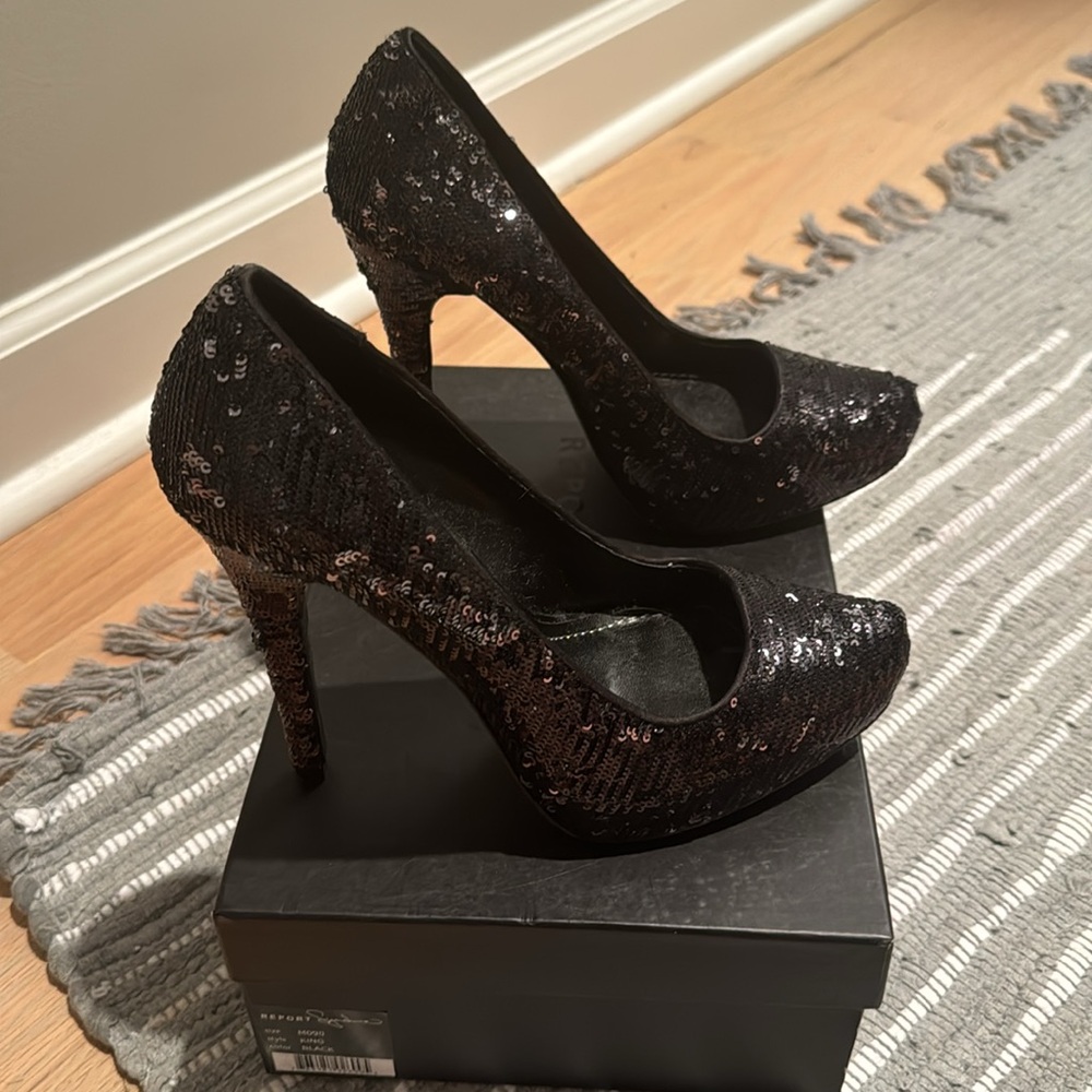 Report Signature Black Sequin Platform High Heels… - image 3